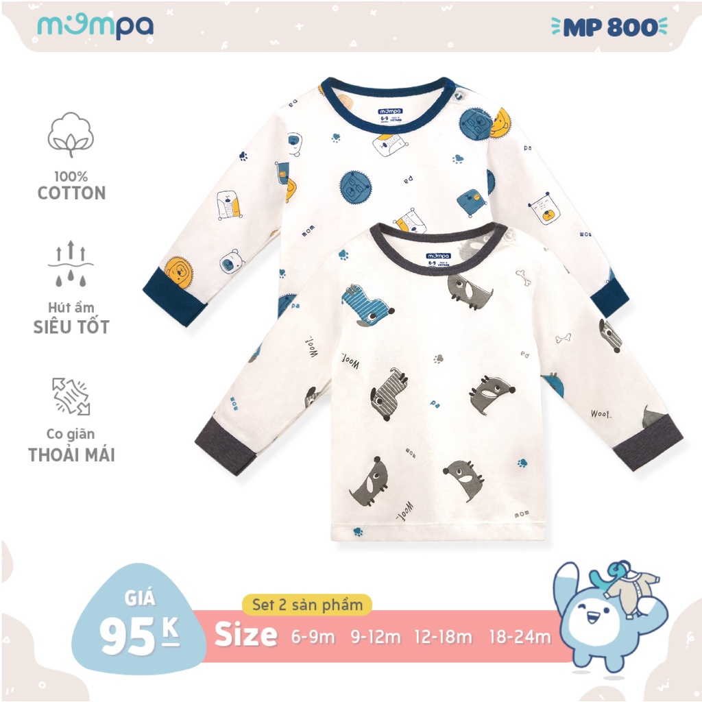 Set 2 áo 2 quần Mompa vải cotton vừa mỏng mặc ngủ quanh năm cho trẻ em