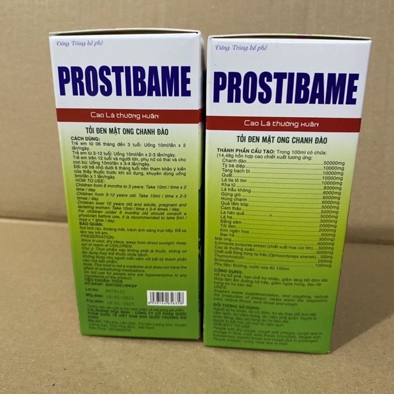 Siro ho Đông trùng bổ phế PROSTIBAME Cao lá thường xuân tỏi đen mật ong chanh đào - giúp bổ phế giảm ho ,giảm đờm