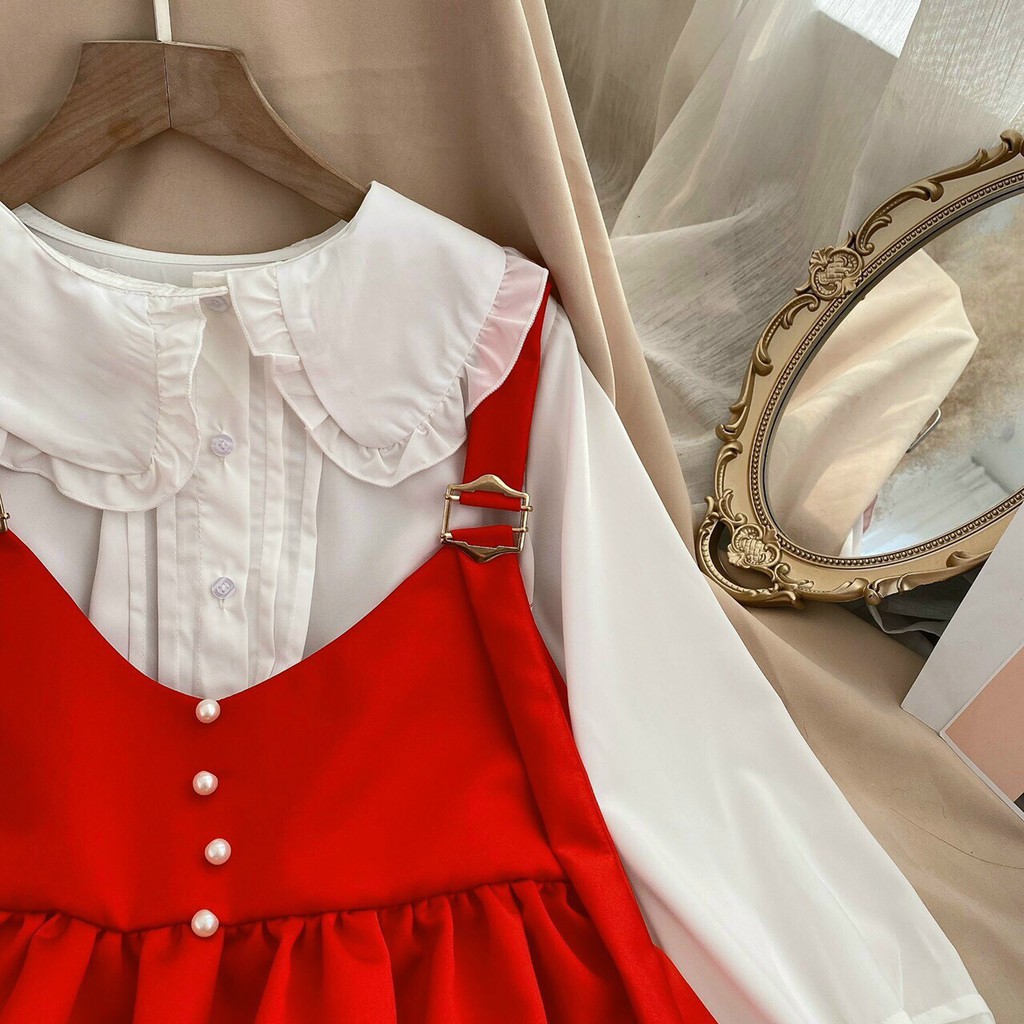 SET YẾM ĐỎ SƠ MI CỔ BÈO