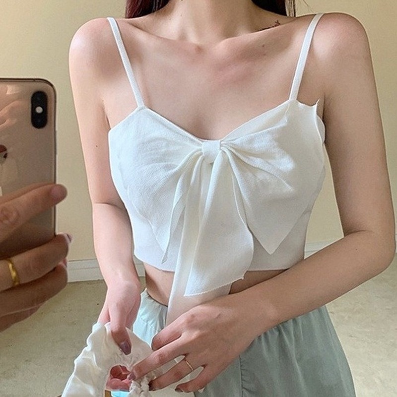 Áo hai dây GENAISHA dệt kim dáng ôm thắt nơ điệu đà thời trang Hàn Quốc cho nữ