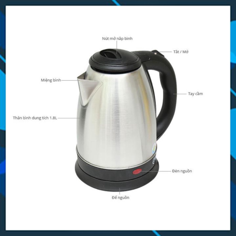 Ấm Siêu Tốc Inox  - Bình Đun Siêu Tốc 1.8 L