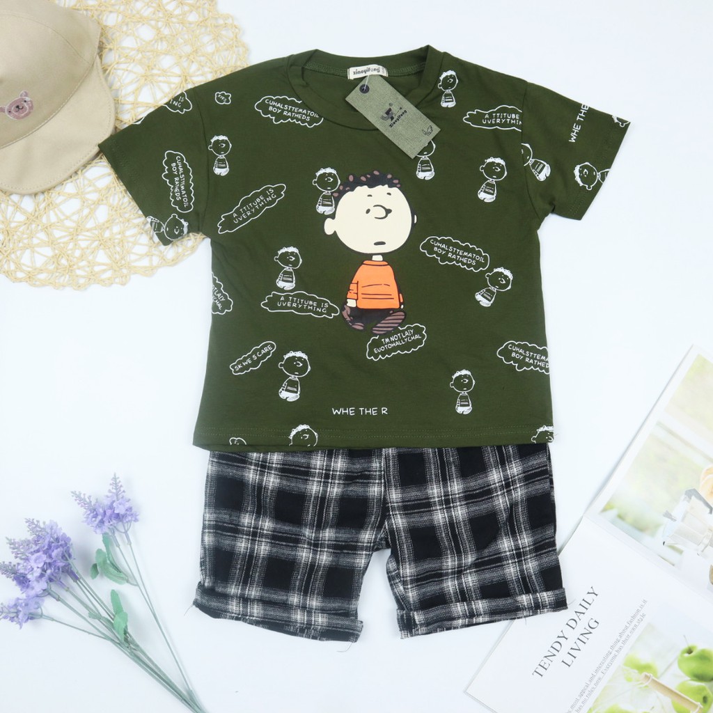 Bộ đồ bé trai mùa hè cotton họa tiết Charlie Brown đáng yêu