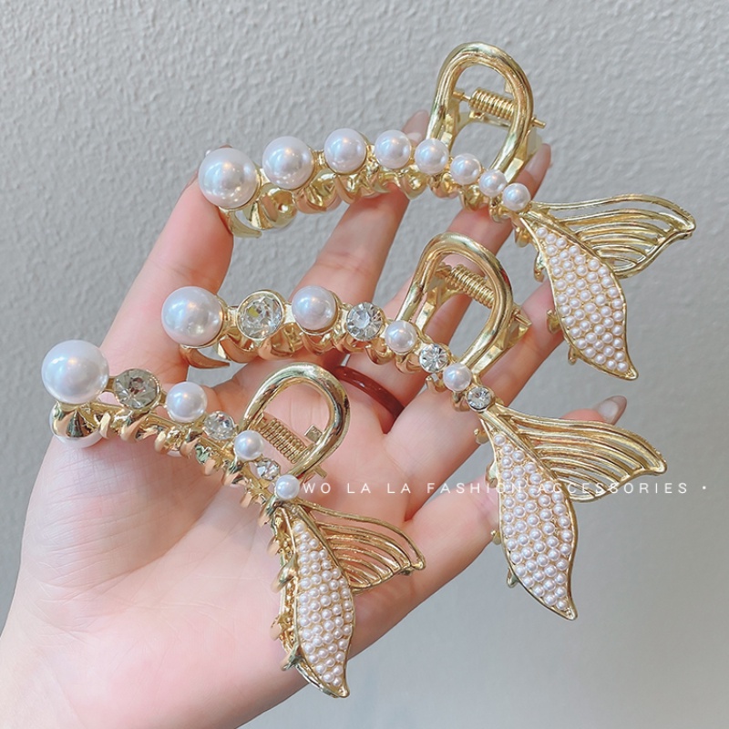 Kẹp Tóc Đuôi Cá Đính Ngọc Trai Cỡ Lớn Kiểu Hàn Quốc Mùa Hè Mới 2021