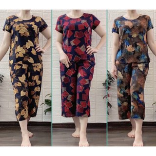 Bộ lanh trung niên - Bộ quần áo cho mẹ mặc nhà vải lanh nhung tole quần lửng lỡ ống sớ rộng bigsize