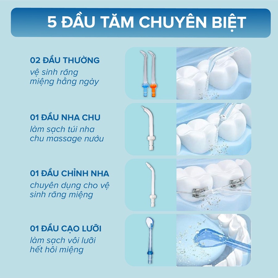 Máy tăm nước cao cấp cầm tay H2OFloss HF9P - Tặng Kèm Túi Đựng - Công Nghệ Chống Nước IPX7 - Phiên Bản Mới Nhất 2022