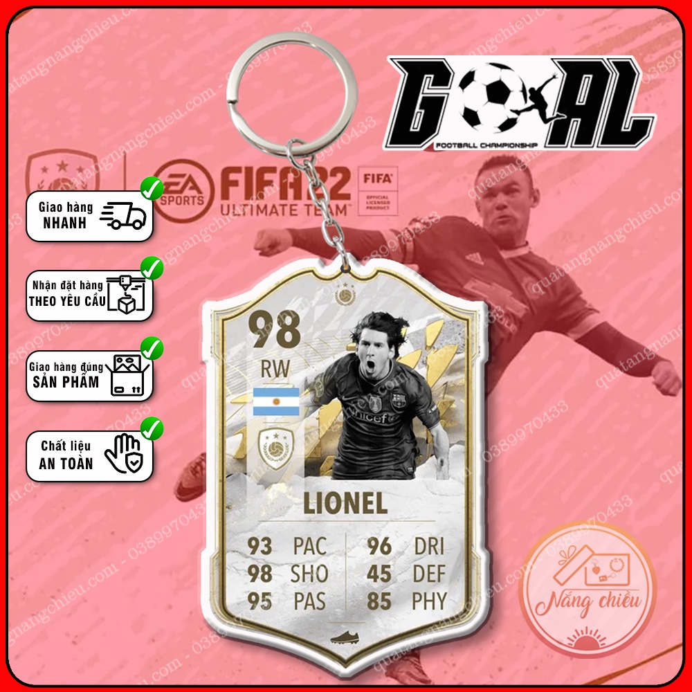 Móc khóa Icon Messi, thẻ cầu thủ bóng đá ☘️Quà Tặng Nắng Chiều☘️