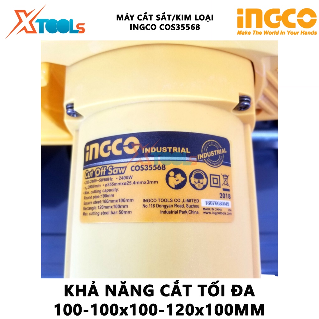 Máy cắt sắt, kim loại INGCO COS35568 | máy cắt sắt bàn 2400 W, Tốc độ không tải 3900 v/p, 355x25.4x3mm, Kèm theo 1 lưỡi