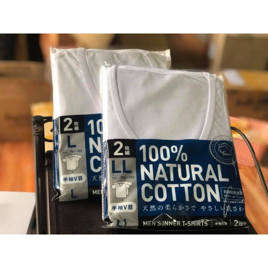 Set 2 áo lót nam 100% cotton kháng khuẩn - mẫu cổ tim nhập khẩu Nhật Bản