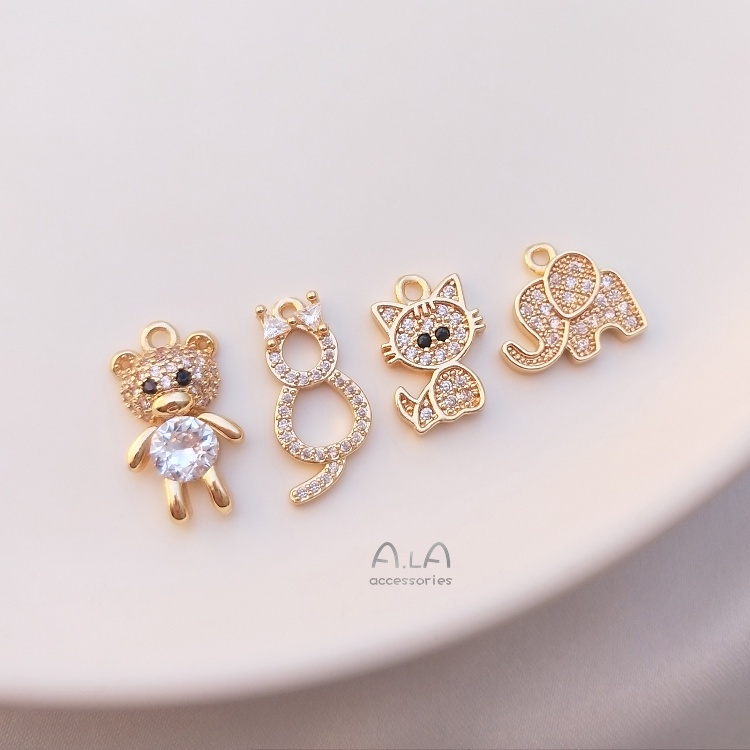 █A.ιA゜14K Vàng●1 Miếng°Mặt Dây Chuyền / Vòng Tay / Khuyên Tai Mạ Vàng 14k Hình Gấu / Voi / Mèo Con Dễ