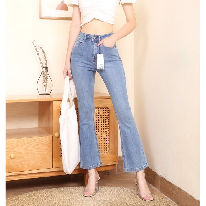 Quần jean nữ ống Loe lưng cao co giãn tôn dáng CT JEANS