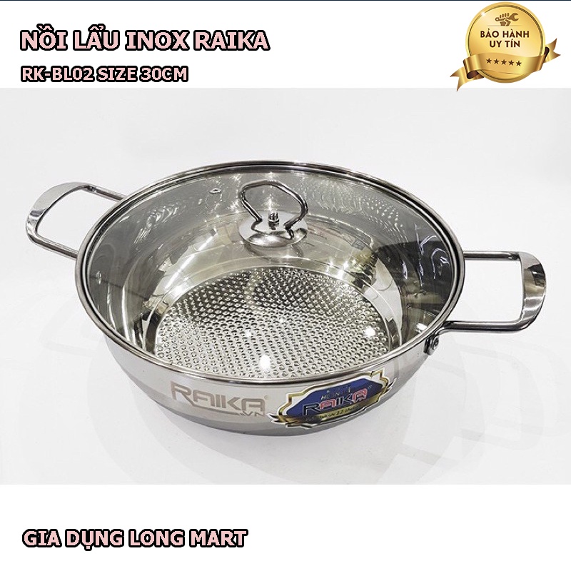 Nồi Lẩu INOX RAIKA size 30cm, Dùng cho bếp từ, bếp điện, bếp hồng ngoại, Hàng chính hãng Bảo Hành 12 Tháng