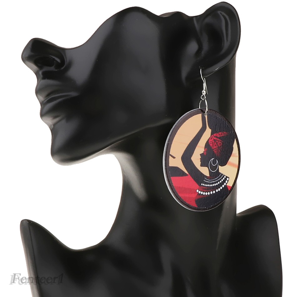 Fenteer 1) Bông Tai Gỗ Hình Tròn Đen Phong Cách Dân Tộc