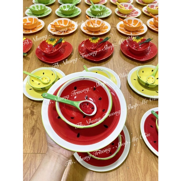 Chén gốm sứ dưa hấu/cam/chanh/bưởi kèm muỗng siêu đẹp dung tích 240ml