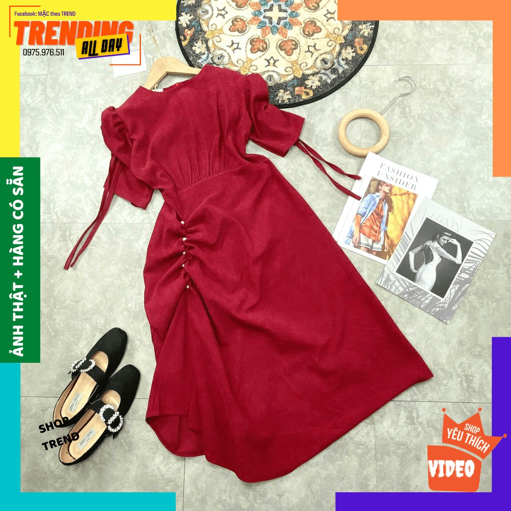 [MÃ GIẢM GIÁ 10K] Đầm dáng dài, Đầm Body Nhung Nhún Đính Ngọc, Đầm dự tiệc sang chảnh (Size S-M-L) | BigBuy360 - bigbuy360.vn