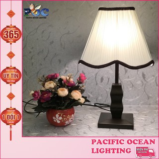 [FREESHIP] Đèn ngủ để bàn thân gỗ POC MB-6112 Đèn bàn chao vải ly xếp kiểu dáng thanh lịch quý phái