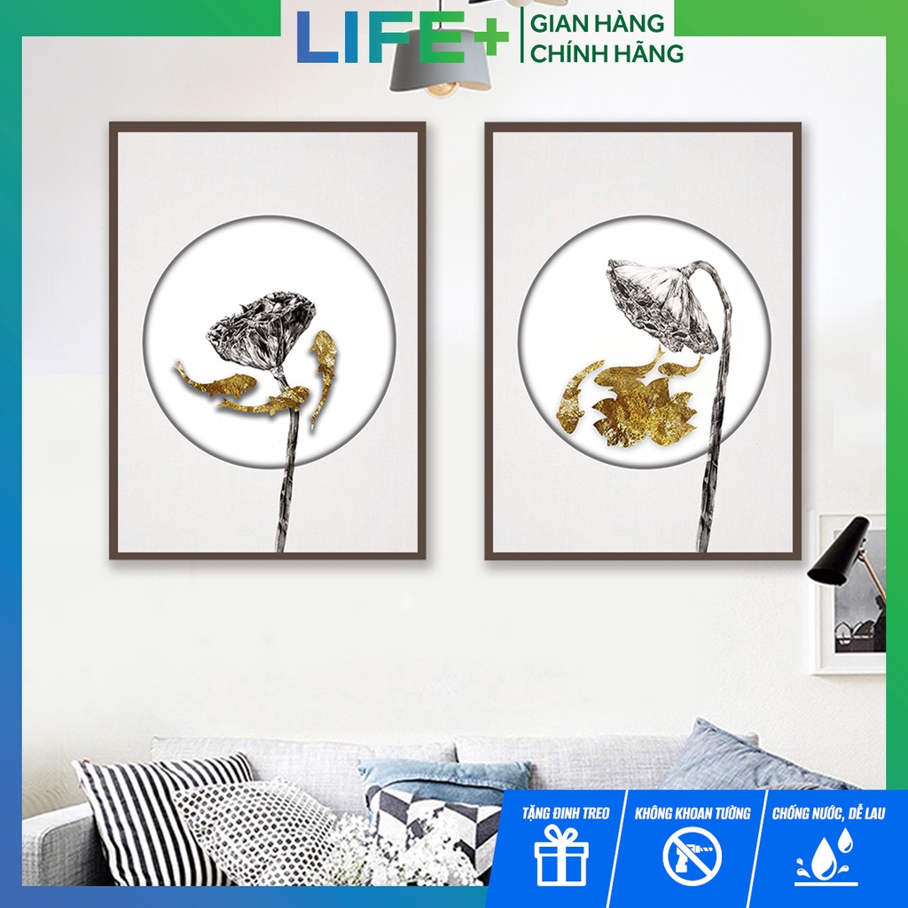 Tranh decor treo tường phòng ngủ, phòng khách chủ đề hoa sen bằng vải canvas cao cấp (Tặng kèm đi 3 chân)