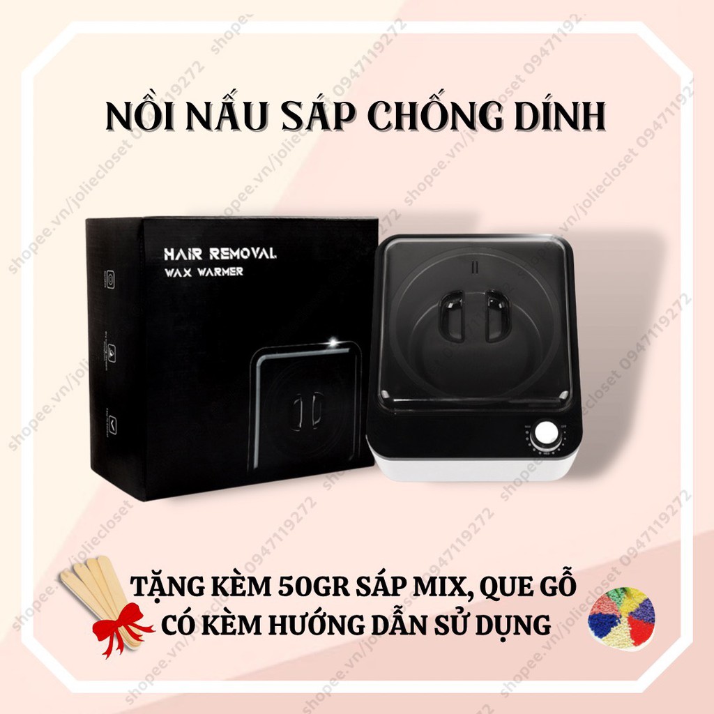 Nồi nấu sáp wax lông chống dính ceramic nhập khẩu cao cấp tặng kèm 50gr sáp wax lông hard wax beans và que gỗ