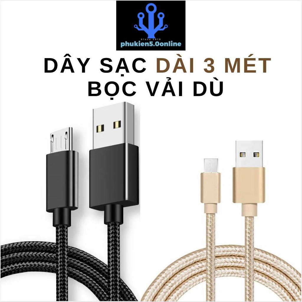 Dây Sạc Cao Cấp Dài 3 Mét Bọc Vải Dù Chống Đứt Gãy Dành Cho IPhone - Samsung