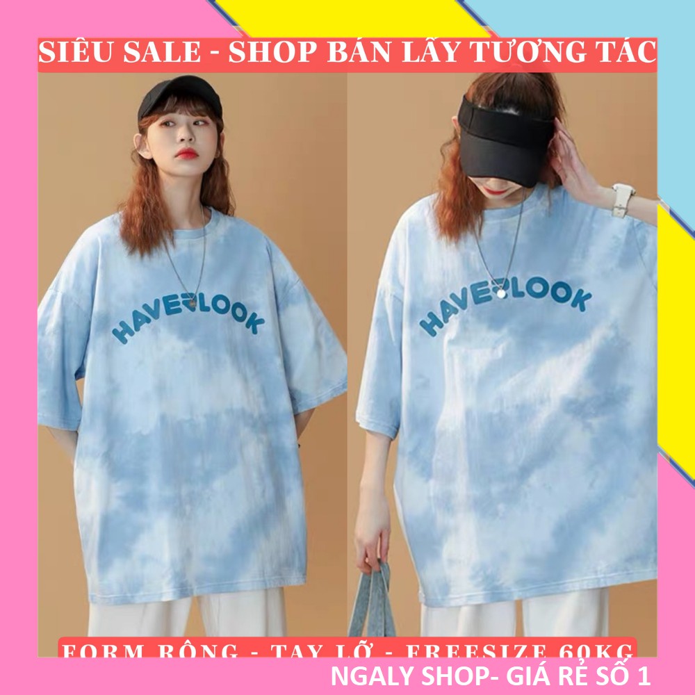 Áo Thun Loang Unisex Tay Lỡ Form Rộng Nữ[FREESHIP] Áo Phông Nữ in xanh cotton cổ tròn