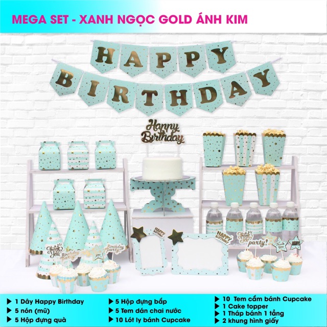 Set Phụ kiện sinh nhật ánh kim mẫu mới