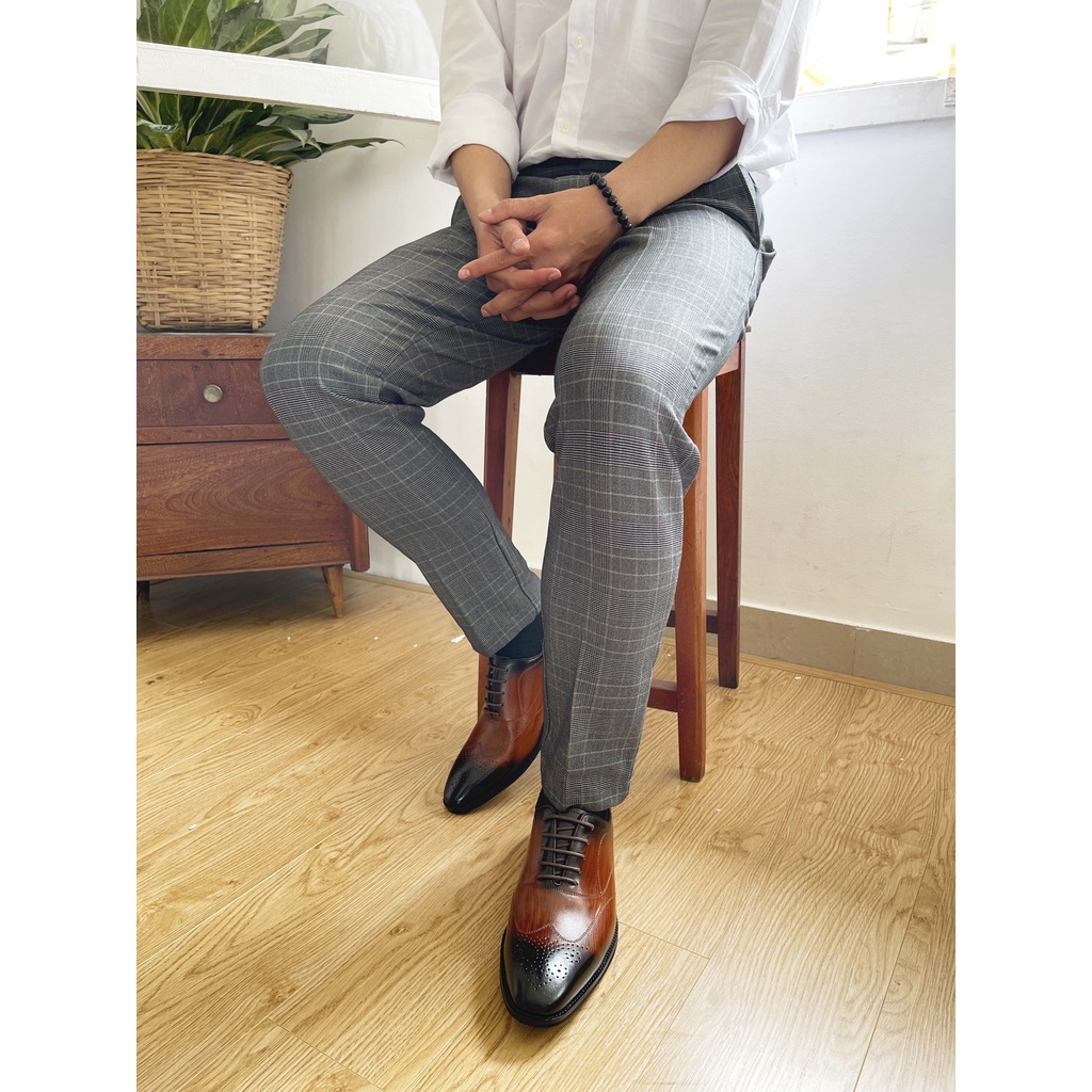 Giày tây Oxford cột dây da bò thật VSMAN - Giày da nam công sở cao cấp đế phíp gỗ siêu bền dành cho quý ông - HHG016