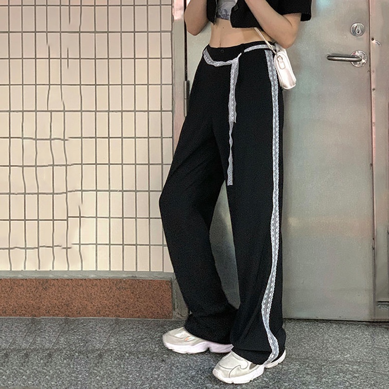 IELGY Quần ống rộng cá tính thời trang Hàn Quốc cho nữ