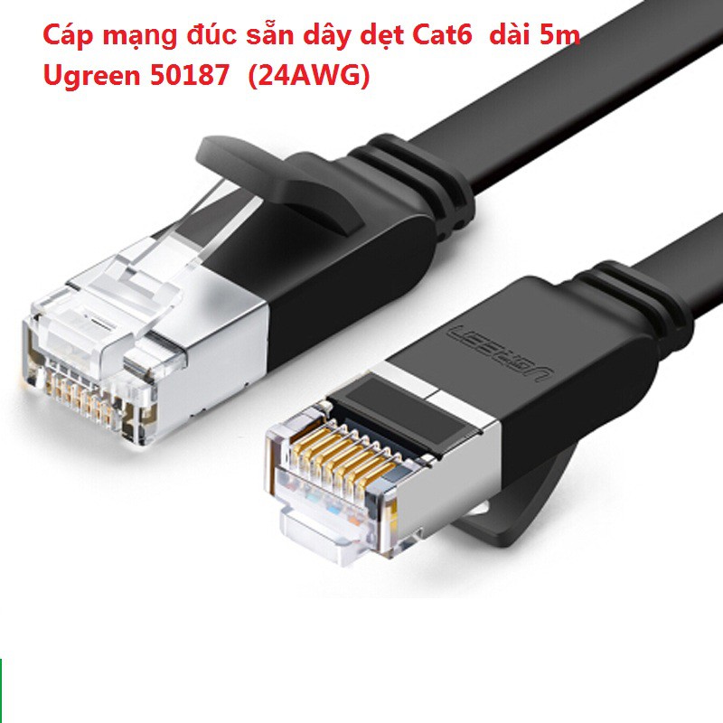 Cáp mạng đúc sẵn dây dẹt Cat6 dài 5m Ugreen 50187 (24AWG)