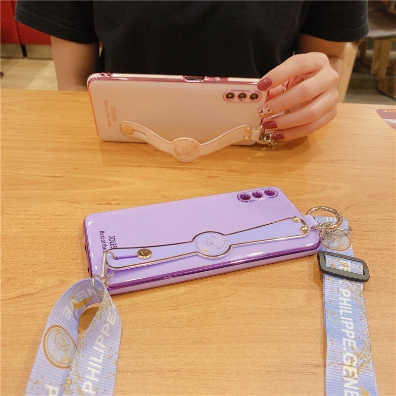 Ốp Điện Thoại Silicon Mềm Mạ Điện Màu Gradient Có Dây Đeo Cổ Tay Cho Realme 8i 9i 9 Pro Plus C35 7 5 6 Pro
