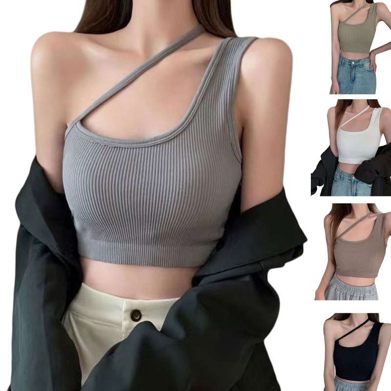 Áo Croptop Dệt Kim Không Tay Có Đệm Ngực Gợi Cảm Cho Nữ