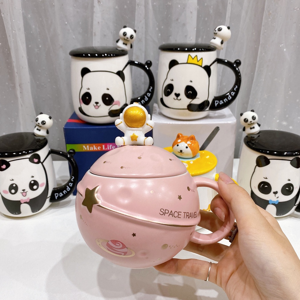 Cốc sứ uống nước phi hành gia, corgi, gấu trúc
