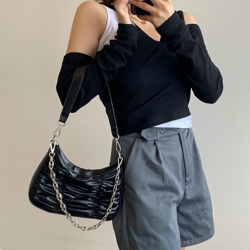 Túi Xách Nữ 💖Kẹp Nách💖Đeo Chéo, Bản Da Nhún Trẻ Trung, Phong Cách
