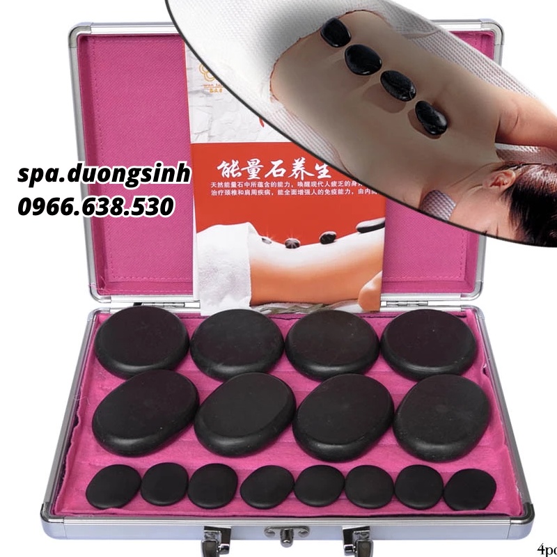 Hộp Hấp Đá Nóng Mát Xa Cắm Điện Kèm Bộ 16 Viên Đá Nóng Cao Cấp, Đá Nóng Massage Body Spa Dưỡng Sinh