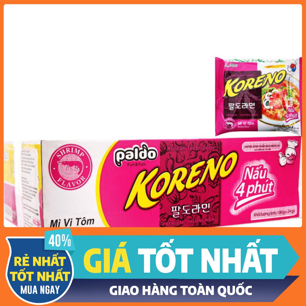 1 Thùng Mì Nấu 4 Phút Koreno Paldo Vị Bò Cay, Kim Chi, Gà Hầm, Hải Sản Cay Gói 100G