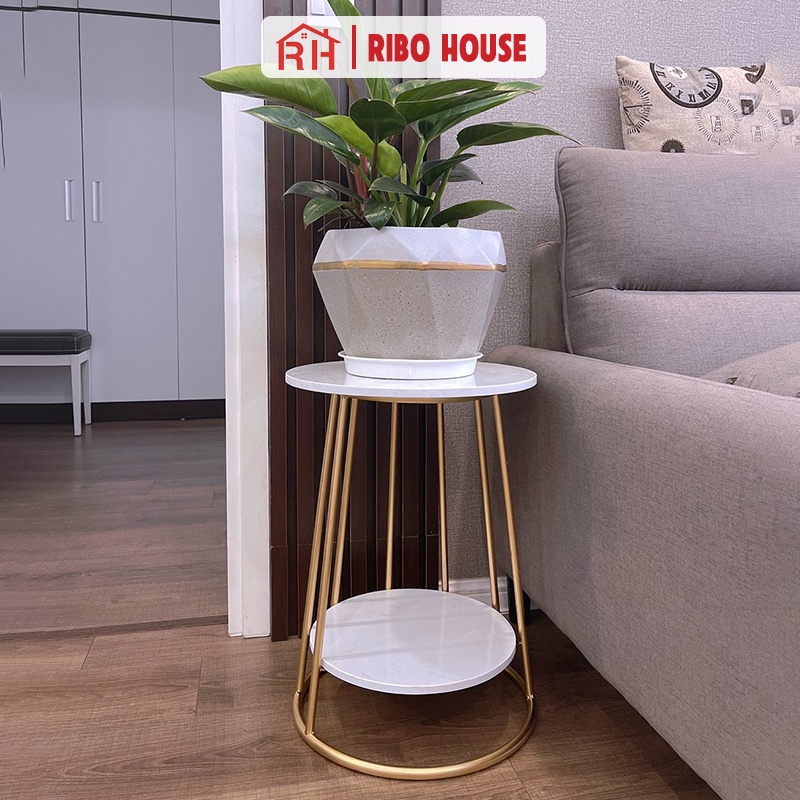 Bàn trà sofa RIBO HOUSE mặt đá khung sắt sơn tĩnh điện mẫu 3 bàn decor nội thất phòng khách cafe ban công RIBO50