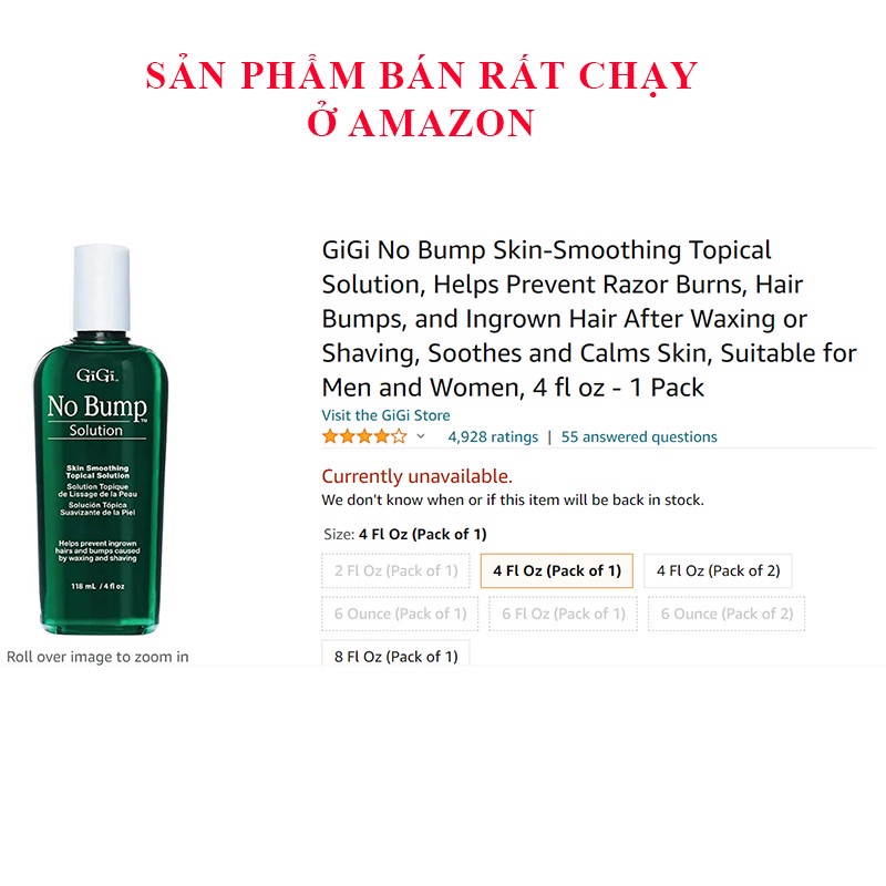 Chống Mọc Lông Ngược Vào Dưới Da GiGi No Bump dùng trước Khi Wax Lông, Dạng Nước 4oz / 118ml