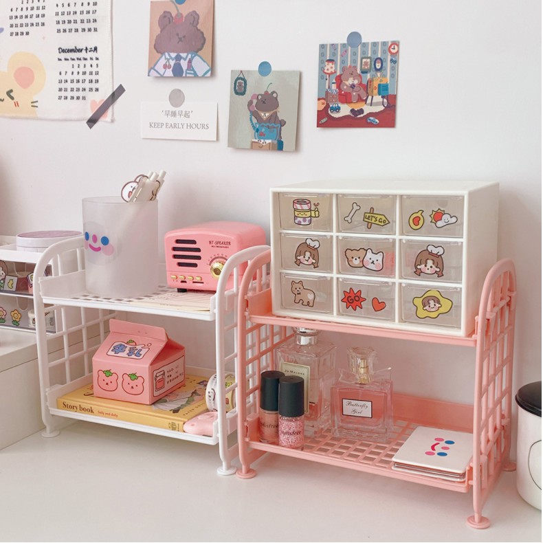 Kệ lưu trữ mỹ phẩm hai tầng có thể gập lại đơn giản tiện dụng cho nhà cửa