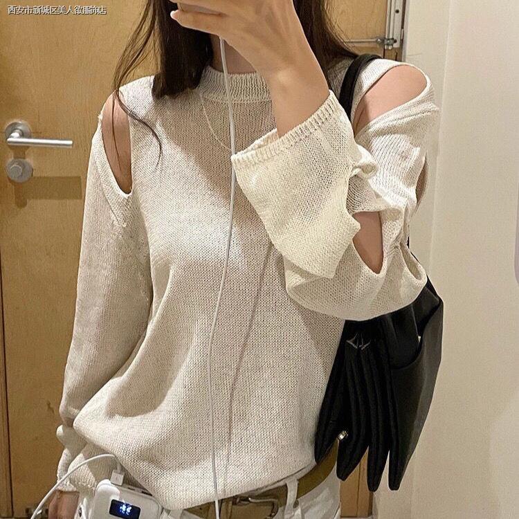 Áo Dệt Kim Chui Đầu Cổ Tròn Dáng Rộng Thiết Kế Rách Thời Trang Mùa Hè Năm 2021 Cho Nữ