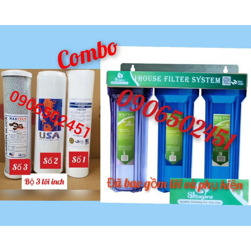 COMBO Bộ lọc nước sinh hoạt ( tắm rửa, giặt giũ, nấu ăn..) 3 cấp ly 10 inch+ BỘ 3 LÕI LỌC NƯỚC SỐ 123 | BigBuy360 - bigbuy360.vn