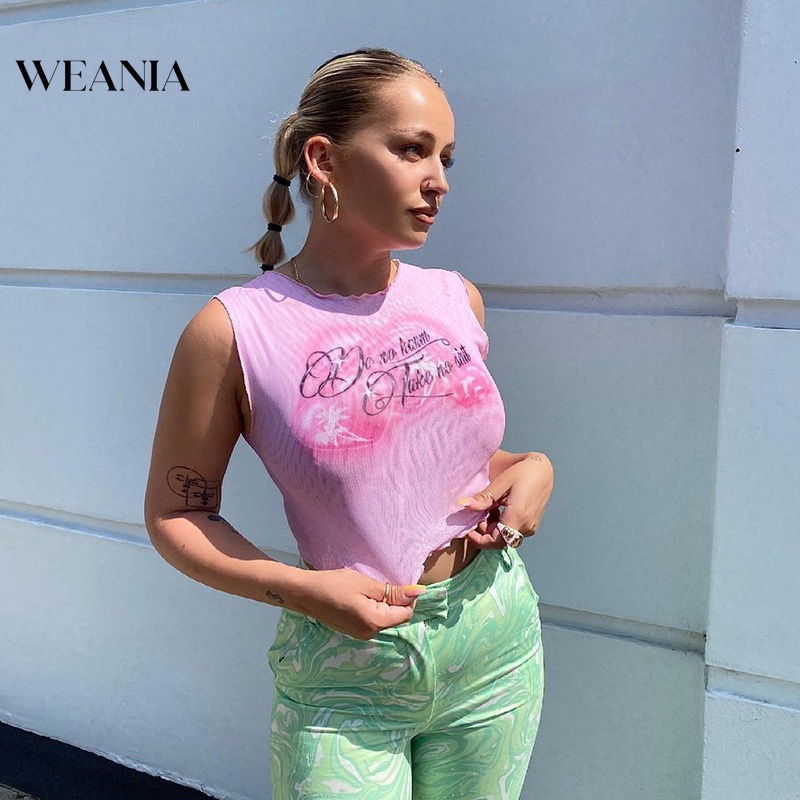 Áo Tank Top Sát Nách Phối Lưới Hoạ Tiết Chữ Thiết Kế Thanh Lịch