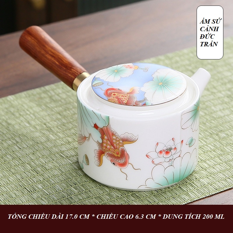 Ấm Pha Trà Bằng Sứ Trắng Thanh Khiết Thấu Quang Cảnh Đức