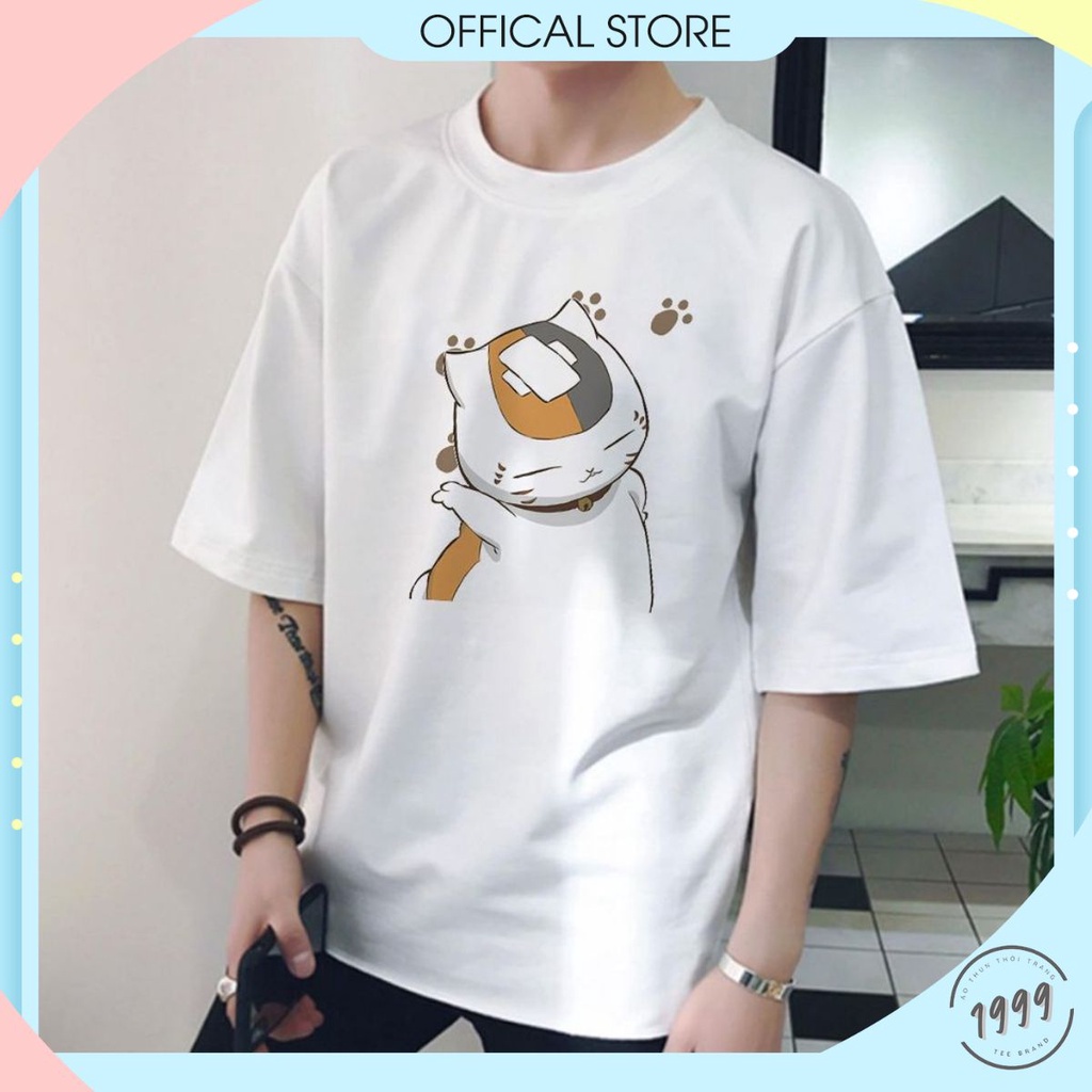Áo Thun Tay Lỡ In Mèo Trắng - Cotton Form Rộng Unisex Nam Nữ | Đầy Đủ Hình Ảnh | 1999 Brand
