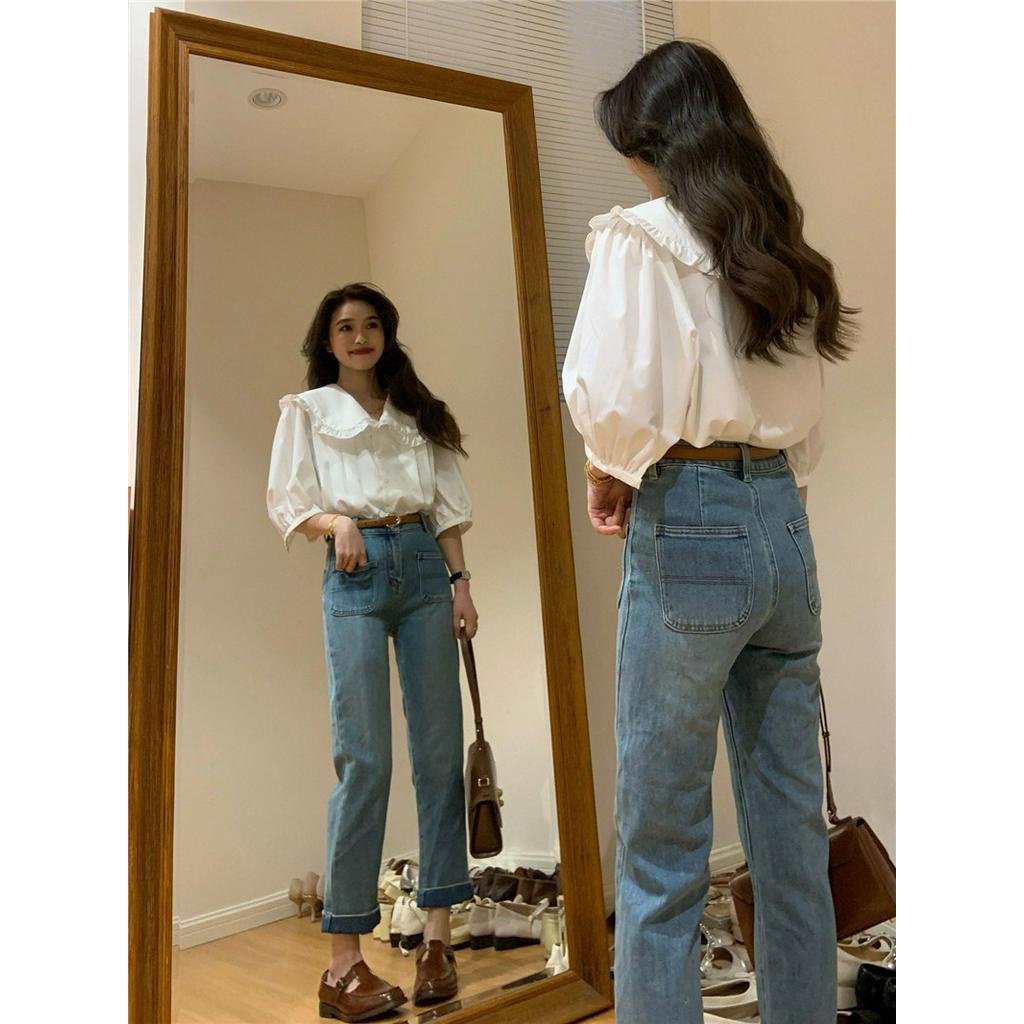 Áo Sơ Mi Trắng Cổ Bèo Ngắn Tay Thời Trang Sành Điệu 63393