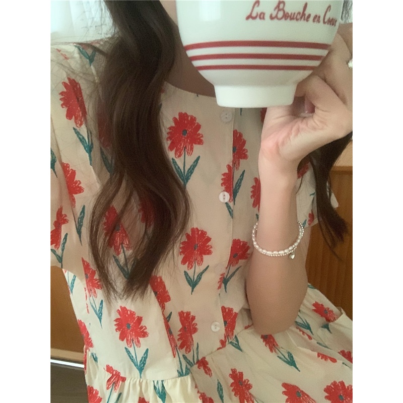 Đầm Dáng Rộng Cổ Tròn In Hoa Thời Trang Mùa Hè 52076