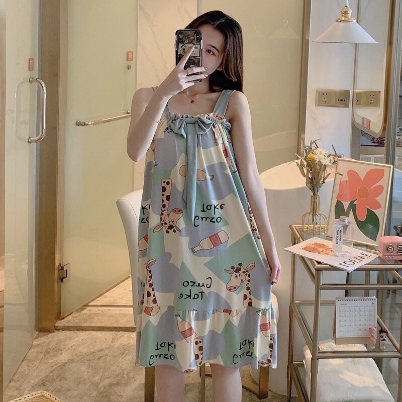 Bộ đồ ngủ có miếng lót ngực nữ mùa hè hàn quốc áo lửng ngọt ngào có thể mặc váy ngủ, váy ngủ mỏng gợi cảm | BigBuy360 - bigbuy360.vn