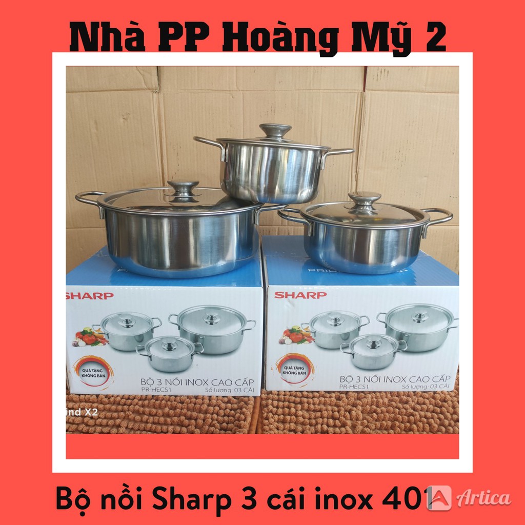 Bộ nồi Sharp 3 cái inox 401