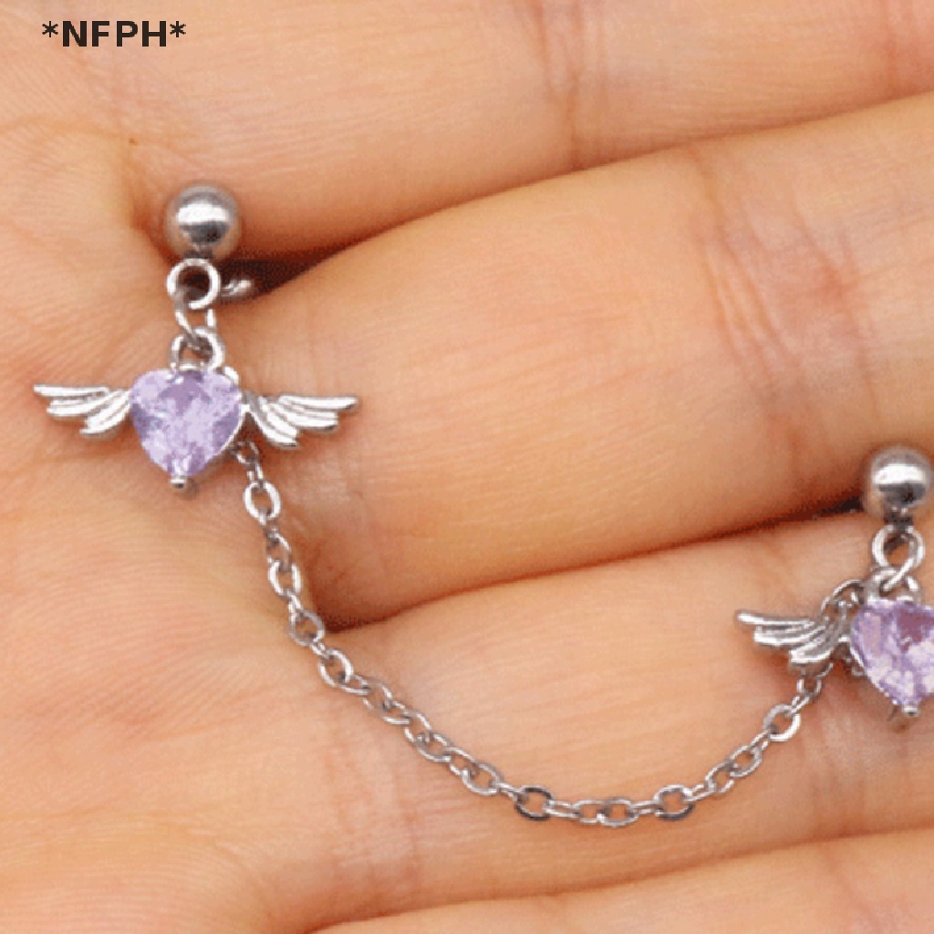 [NFPH] Khuyên Tai Dạng Chuỗi Đôi Cánh Thiên Thần Trái Tim Đôi Helix [Hot