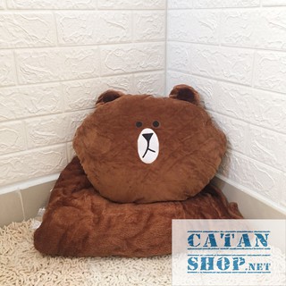 GỐI MỀN 3 in 1 gấu Brown siêu cute, nỉ nhung siêu mịn, bộ chăn gối văn phòng, gấu bông kèm mền GM79-BrownNgu