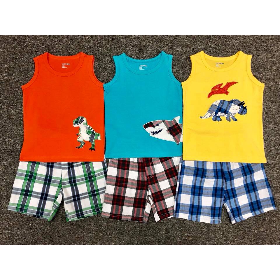 SP61: Bộ thun quần caro bt Baby Gap 1-7T (để kích thước dài áo, dài quần, bụng chun chưa kéo giãn)