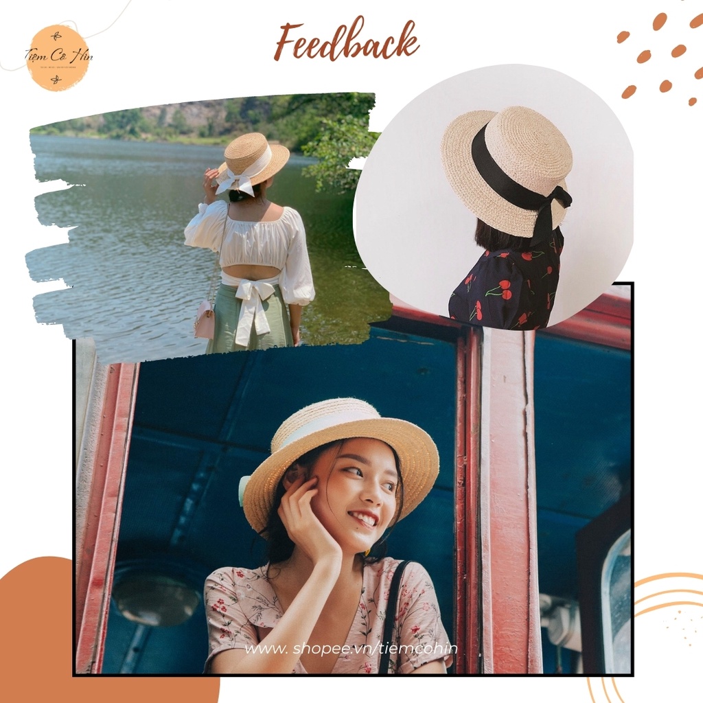 Mũ nón cói tiểu thư chất liệu cói raffia Tiệm Cô Hìn mũ nữ tính phù hợp với các bạn mặt nhỏ thích hợp đi du lịch ship 1h