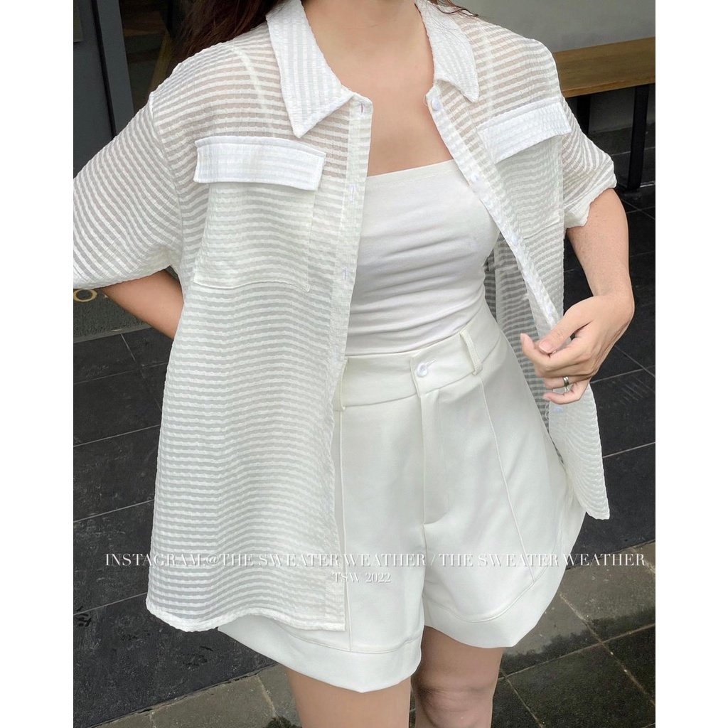 Áo sơ mi tay lỡ kẻ chìm oversize chất xốp 30Aosomilencotui